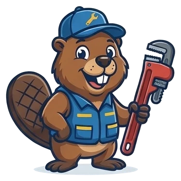PlumberClifton beaver mascot with a pipe wrench
